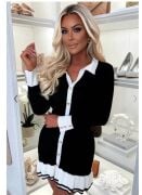 Kadın Uzun Kollu Gömlek Yaka Düğme Ve Volan Detay Mini Elbise