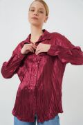 Kırışık Saten Gömlek 20316 - Bordo
