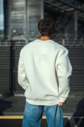 Kışlık Bisiklet Yaka Üç İplik Basic SweatShirt - Beyaz