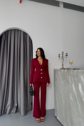 TASARIM CEKET-PANTOLON TAKIM METAL DÜĞME DETAYLI - Bordo