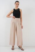 Geniş Paça Pileli Pantolon 6718 - Krem