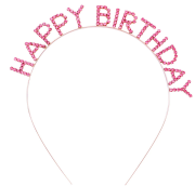Pembe Kristal Taşlı Gold Happy Birthday Taçı