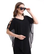 Kadın V Yaka Kolu Bağcık Detaylı Şifonlu Fırsat Ürün Diz Üstü Elbise