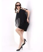 Kadın V Yaka Kolu Bağcık Detaylı Şifonlu Fırsat Ürün Diz Üstü Elbise