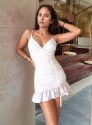 Kadın Fırsat Ürün Deri Kumaş Ayarlanabilir Büzgü Detaylı Mini Elbise