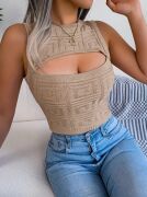 Kadın Askılı Bisiklet Yaka Güpüs Dekolteli Triko Crop Bluz