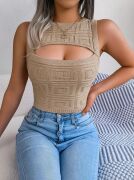 Kadın Askılı Bisiklet Yaka Güpüs Dekolteli Triko Crop Bluz