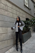 KAŞE GÖMLEK CEKET YANDAN CEP DETAYLI - Gri