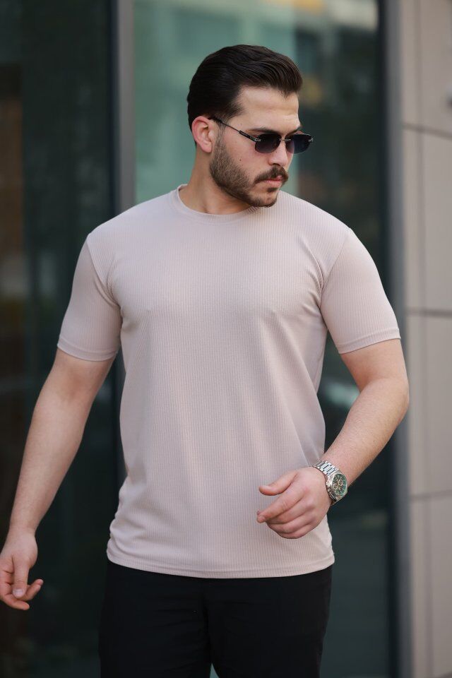 Erkek Kısa Kollu çizgi Kabartma Detaylı T-shirt