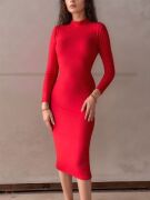 Kadın Yarım Balıkçı Yaka Süet Kumaş Fırsat ürün Midi Boy Elbise