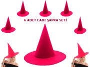 Fuşya Renk Keçe Cadı Şapkası 6 Adet