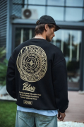 Kışlık Bisiklet Yaka Ön Ve Arka Baskılı SweatShirt - Siyah
