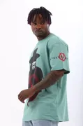 Unisex Oversize Baskılı Bisiklet Yaka T-Shirt - Mint Yeşili