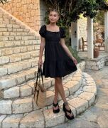 2351 Kloş Poplin Elbise - Siyah