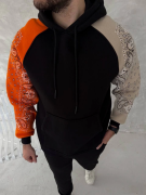 Üç İplik Penye Kapşonlu Parçalı SweatShirt - Siyah