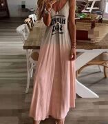 Kadın Süprem Kumaş Dijital Baskılı Askılı Maxi Boy Askılı Elbise