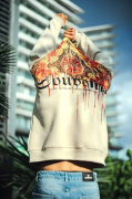 Oversize Bisiklet Yaka Baskılı SweatShirt - Beyaz