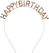 Renkli Kristal Taşlı Lüks Happy Birthday Taçı