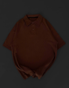 Yakalı Patlı Kısa Kol T-shirt - Kahverengi
