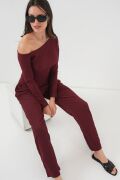 6708 Düşük Omuz Alt Üst Takım - Bordo