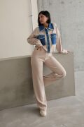 Bej Denim Garnili Gömlek Ve Pantolon Takım