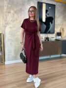 Kadın Kısa Kollu Bisiklet Yaka Yandan Bağlamalı Viskon Iki Iplik Elbise