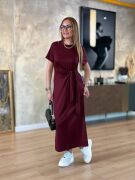 Kadın Kısa Kollu Bisiklet Yaka Yandan Bağlamalı Viskon Iki Iplik Elbise