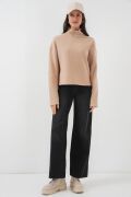 55449 Fermuarlı Yaka Örme Sweatshirt - Camel