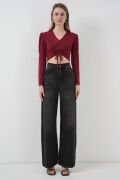936 Sandy Crop Bluz - Bordo