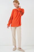Nakışlı Örme Bluz 941 - Turuncu