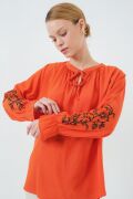 Nakışlı Örme Bluz 941 - Turuncu