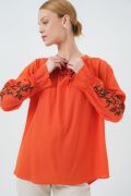 Nakışlı Örme Bluz 941 - Turuncu