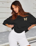 Bisiklet Yaka Baskılı T-shirt - Siyah