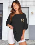 Bisiklet Yaka Baskılı T-shirt - Siyah