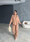 OMUZ SAÇAK DENİZ KABUĞU GÖMLEK - PANTOLON TAKIM - Bej