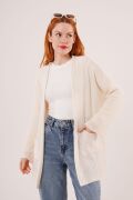 Cepli Salaş Model Triko Uzun Krem Hırka
