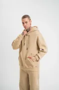 Unisex Double Oversize Kapşonlu Basic SweatShirt - Bej
