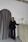 YANLARI KUŞAK DETAYLI CEKET -YELEK - PANTOLON TAKIM - Siyah