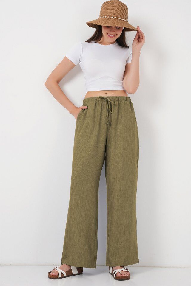 Geniş Paça Keten Pantolon 6735 - Çağla