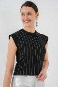 Sıfır Kol Taşlı Bluz 931 - Siyah