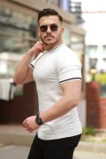 Erkek Bisiklet Yaka çizgi Desenli Ribanalı Kısa Kollu Tshirt