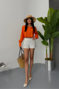 CROP GÖMLEK BEYAZ YAKA VE ETİKET DETAYLI - Orange