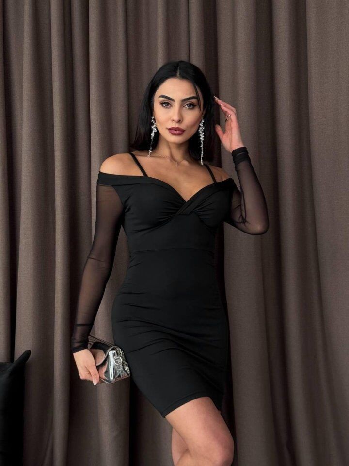 Omuz Detaylı Mini Elbise