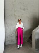 BEL LASTİK DETAYLI MODAL KUMAŞ PANTOLON - Fuşya