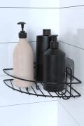 BUFFER® Yapışkanlı Banyo Köşeliği Kancalı Köşe Rafı Duş Şampuanlık Duvar Düzenleyici Organizer Raf