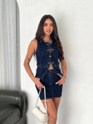 Kot Jeans Etekli Ikili Takım - Lacivert