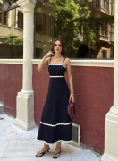 Askılı Uzun Şerit Detaylı Şık Ve Rahat Elbise - Lacivert