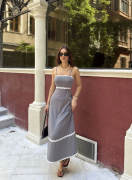 Askılı Uzun Şerit Detaylı Şık Ve Rahat Elbise - Gri