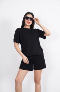 Osy Modal Yumuşak Dokulu Kumaş Bisiklet Yaka T-shirt Kısa Şort İkili Takım - Siyah