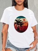 Kadın Kısa Kollu Palmiye Baskılı Viskon T-shirt